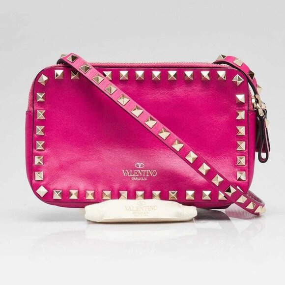 Valentino Fuchsia Leather Rockstud Double Zip Crossbody Bag - Picture 2 of 12